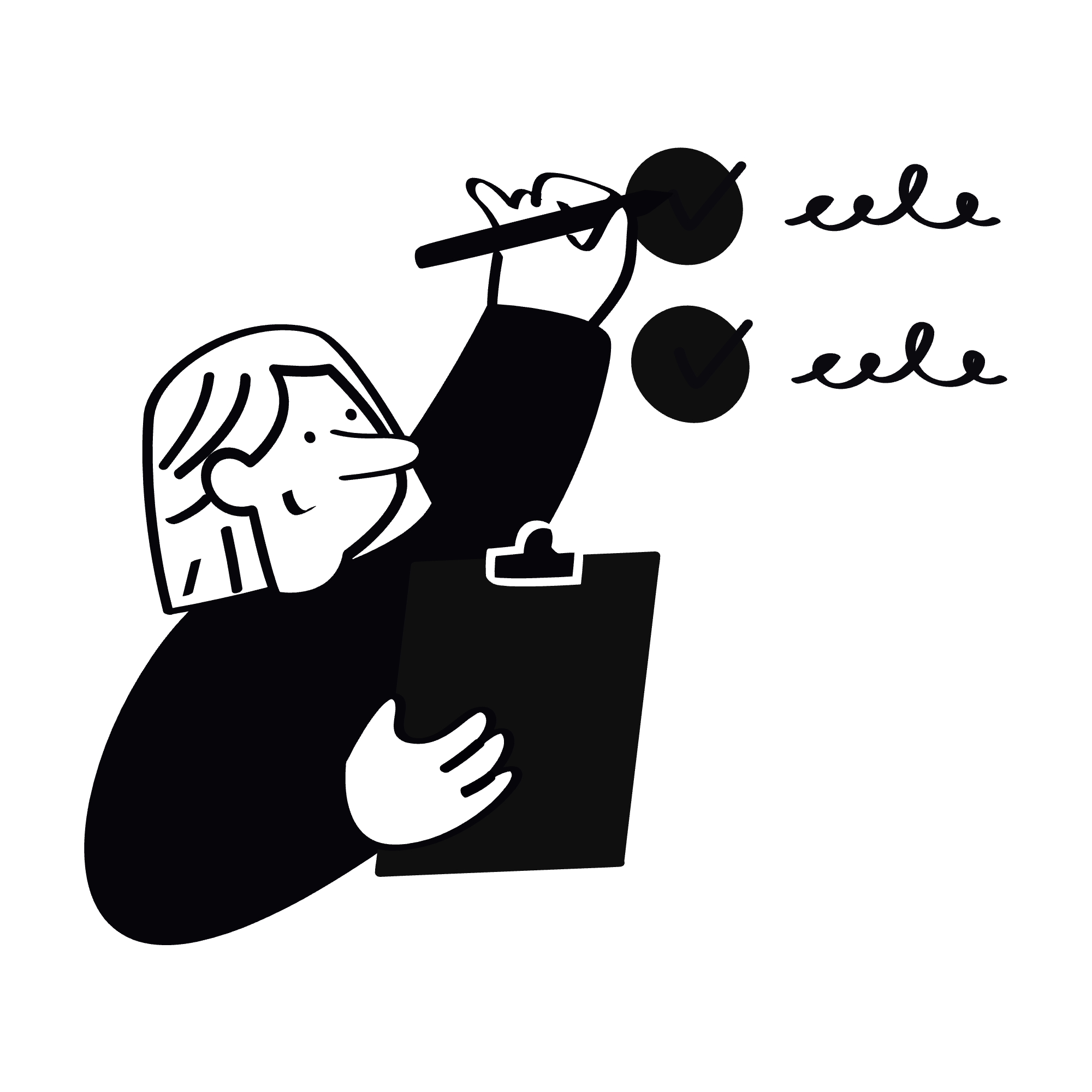 Black and white illustration representing a completed security review and operational checklist